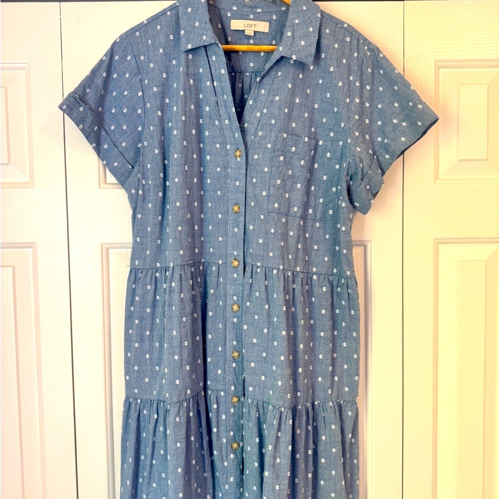 LOFT Blue and White Midi Dress